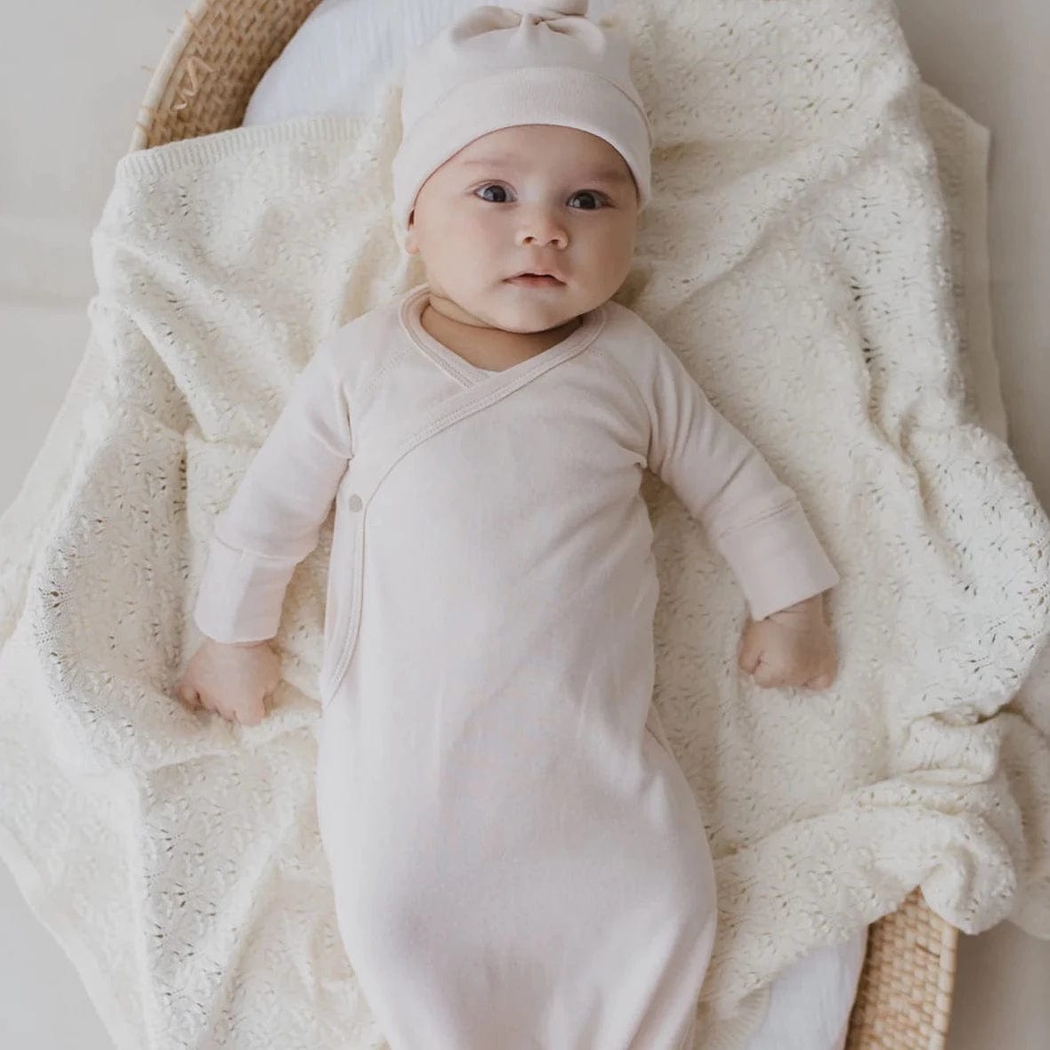 Organic Cotton New Born Baby Kimono Gown - Eggshell or Salt by Susukoshi