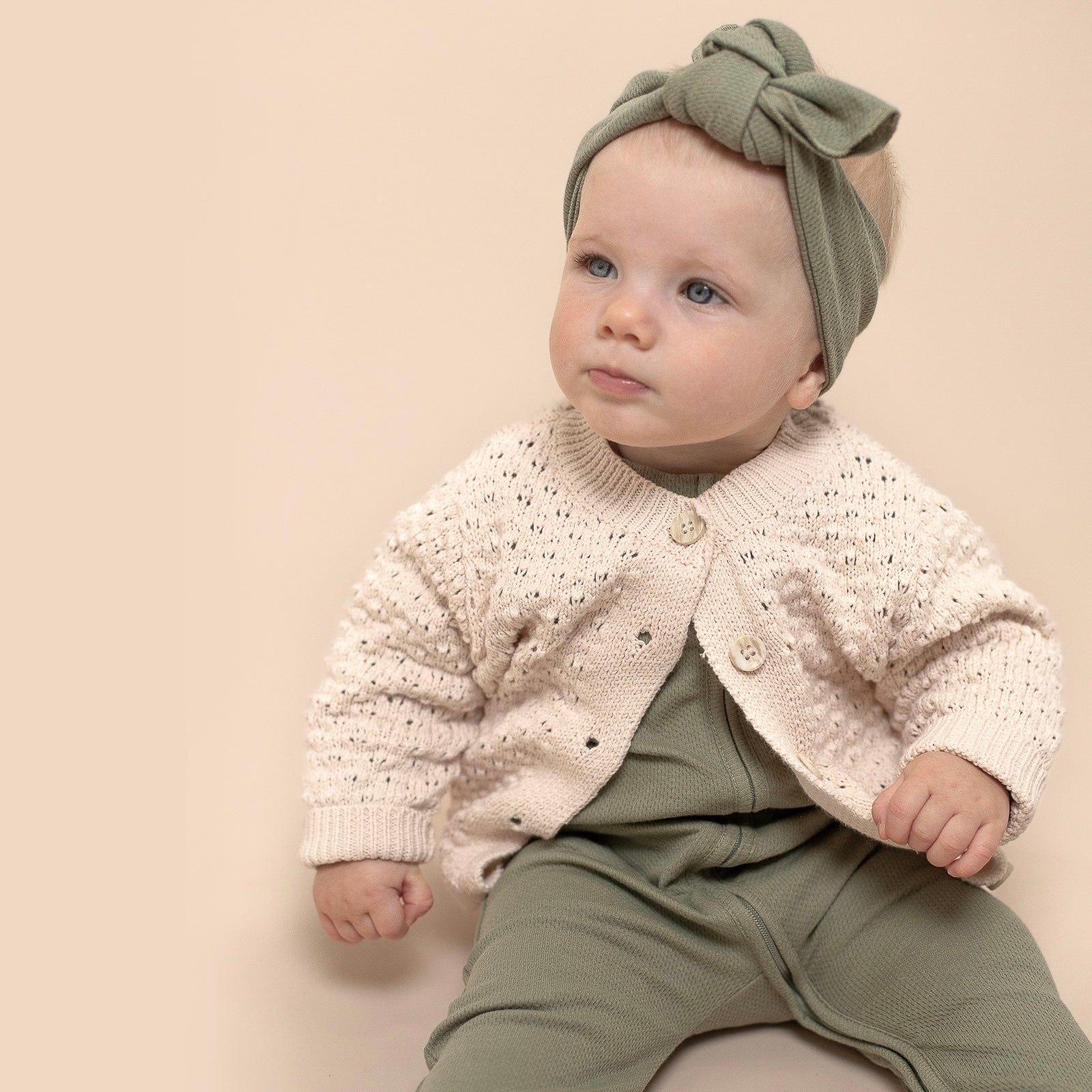 organic knit cardigan - pointelle cream by Susukoshi