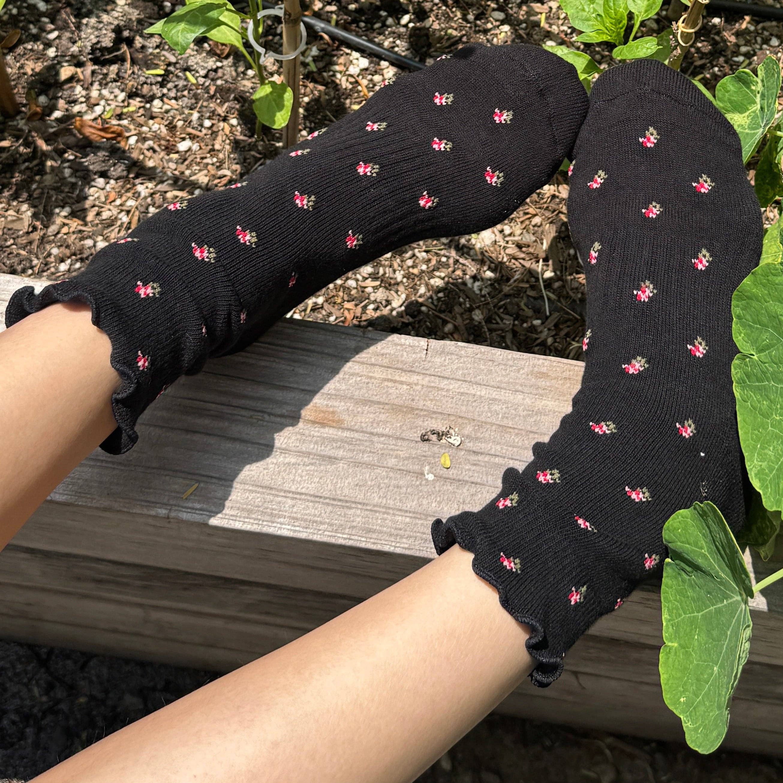 Petal Ruffled Hugger Crew Socks (Wholesale) by Le Bon Shoppe