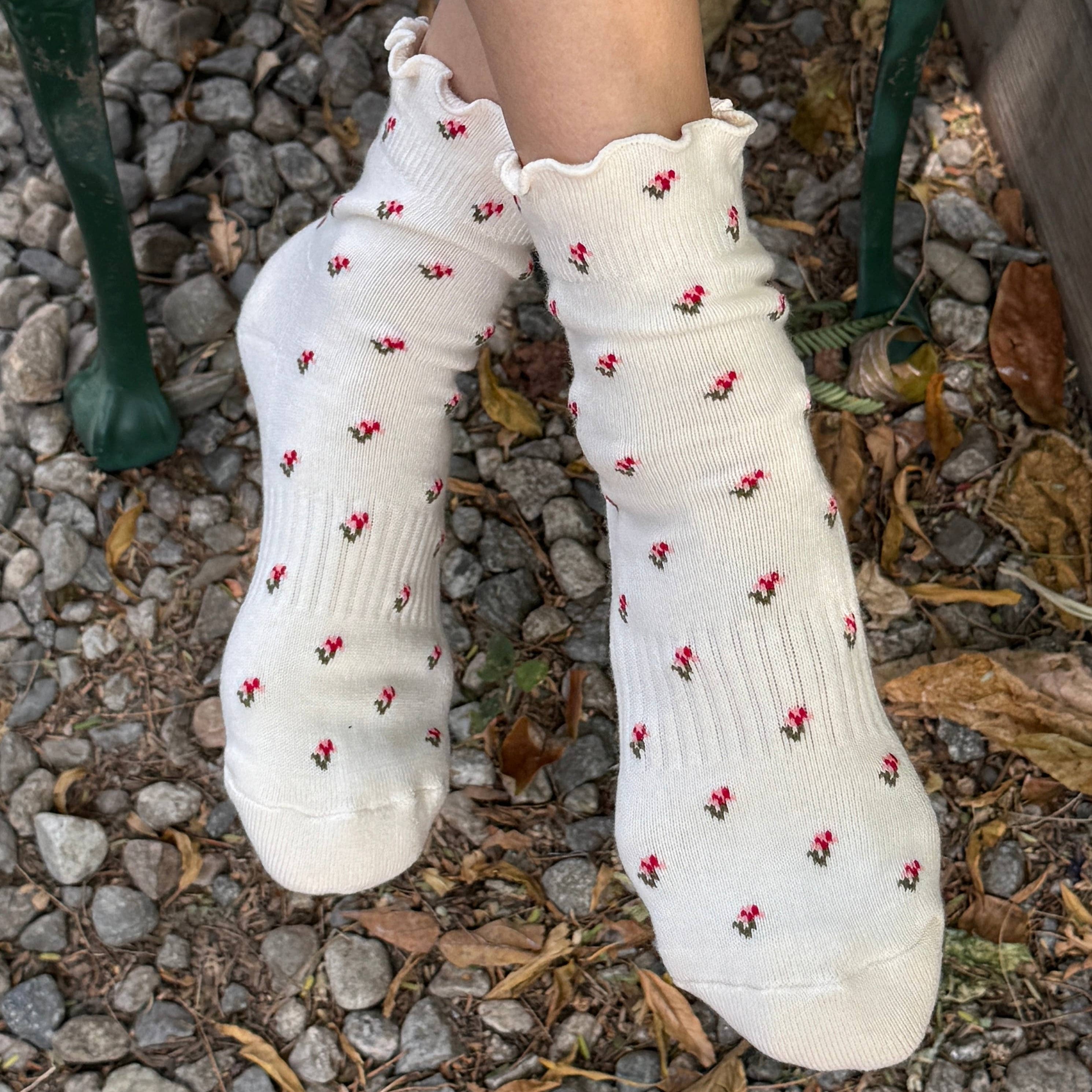 Petal Ruffled Hugger Crew Socks (Wholesale) by Le Bon Shoppe