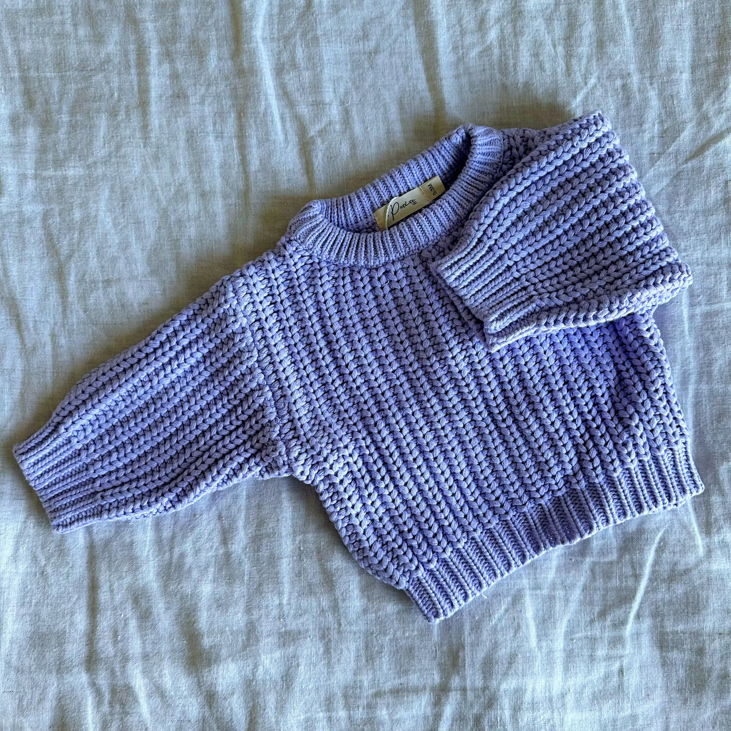 Petite and Co Chunky Knit Jumper Purple - 0–3 Months by Petite and Co