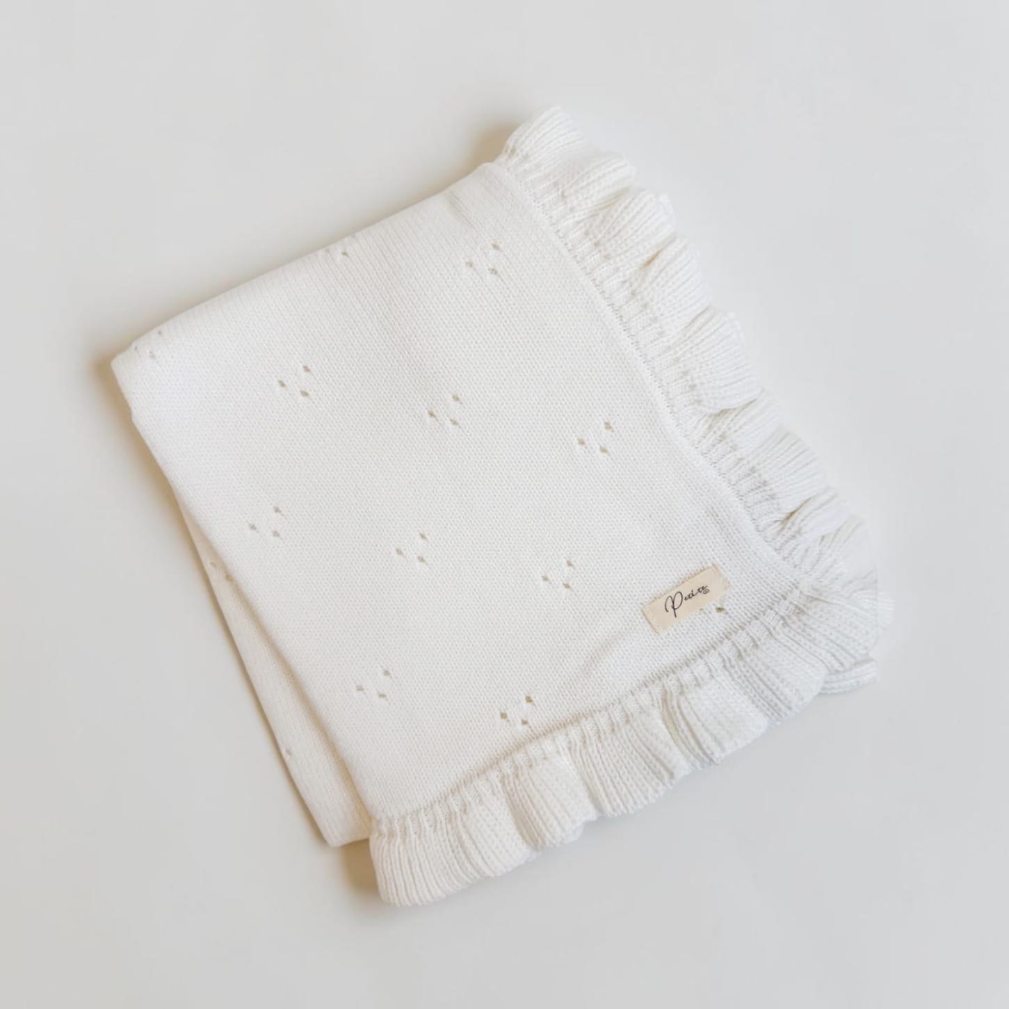 Petite and Co Frill Pointelle Baby Blanket - Milk by Petite and Co
