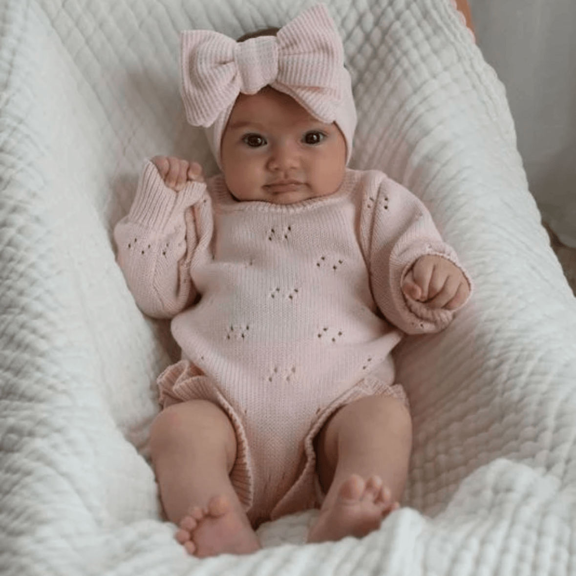 Petite and Co Pointelle Baby Romper - Baby Pink 0-3 Months by Petite and Co