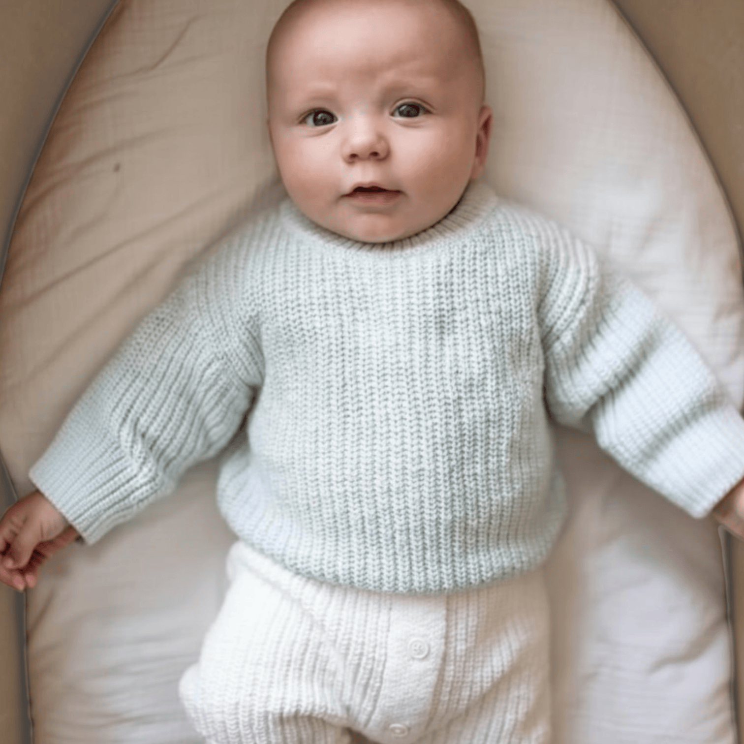 Petite and Co Textured Cotton Knit Sweater - Sea Foam 0-3 Months by Petite and Co