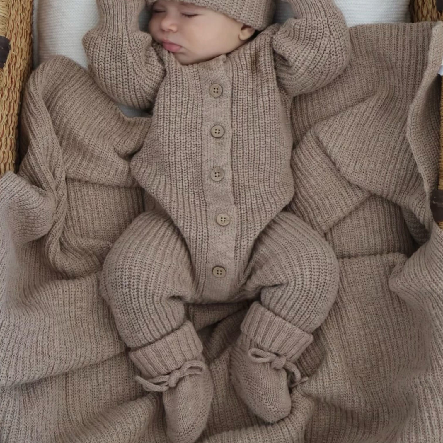 Petite and Co Textured Ribbed Cotton Blanket - Brown by Petite and Co