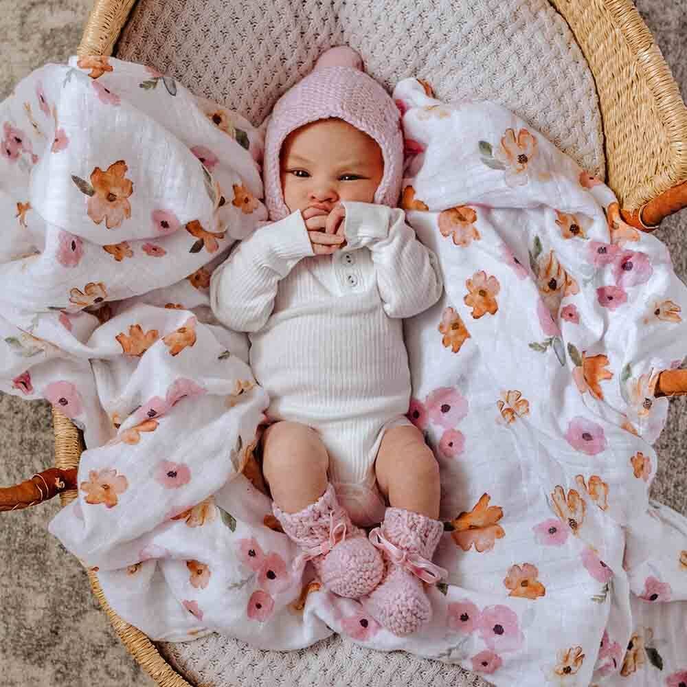 Pink Merino Wool Bonnet & Booties by Snuggle Hunny