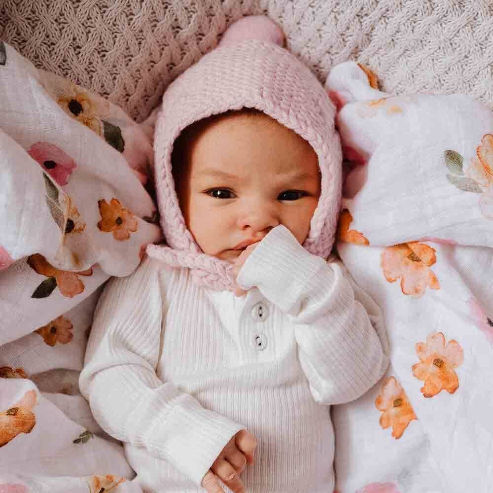 Pink Merino Wool Bonnet & Booties by Snuggle Hunny