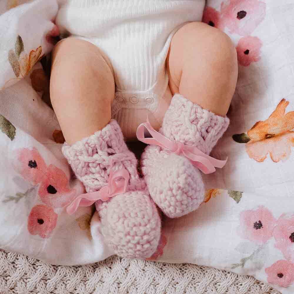 Pink Merino Wool Bonnet & Booties by Snuggle Hunny