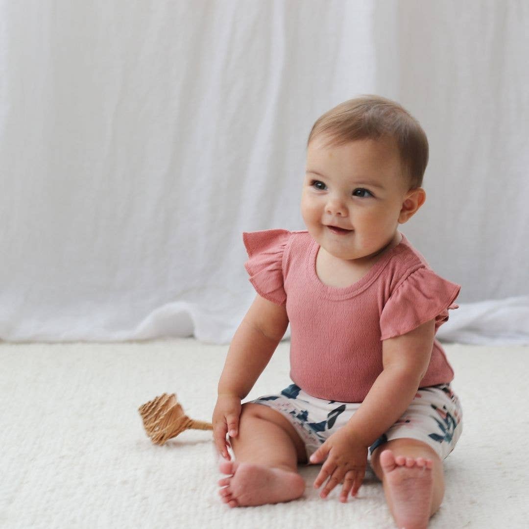 Pointelle Short Flutter Sleeve Onesie - Dusk: 0-3 months by Burrow & Be Australia