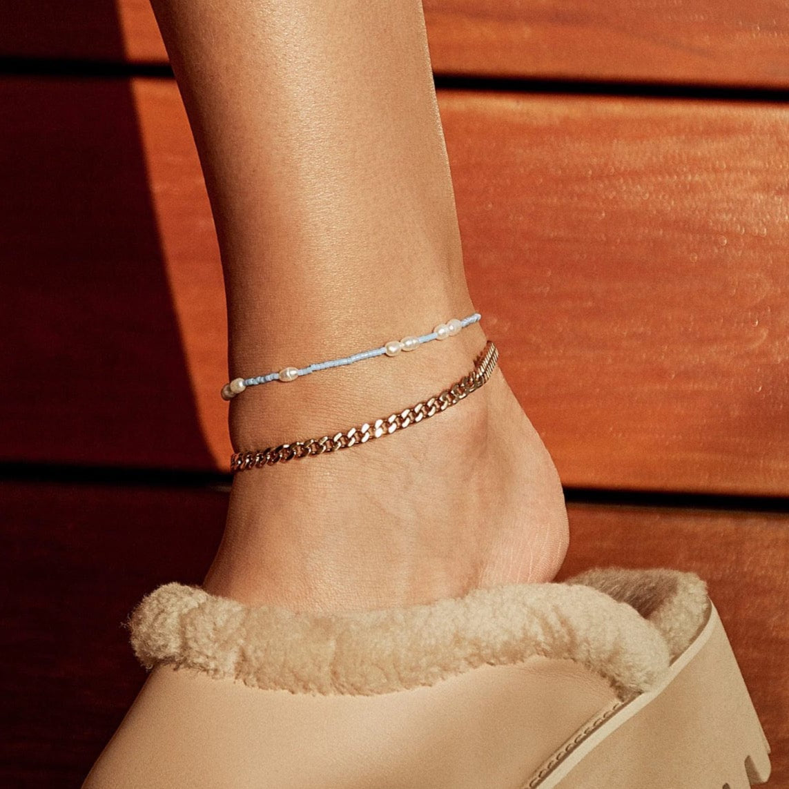 Poppy Pearl + Glass Bead Anklet Turquoise For Her by Arms of Eve