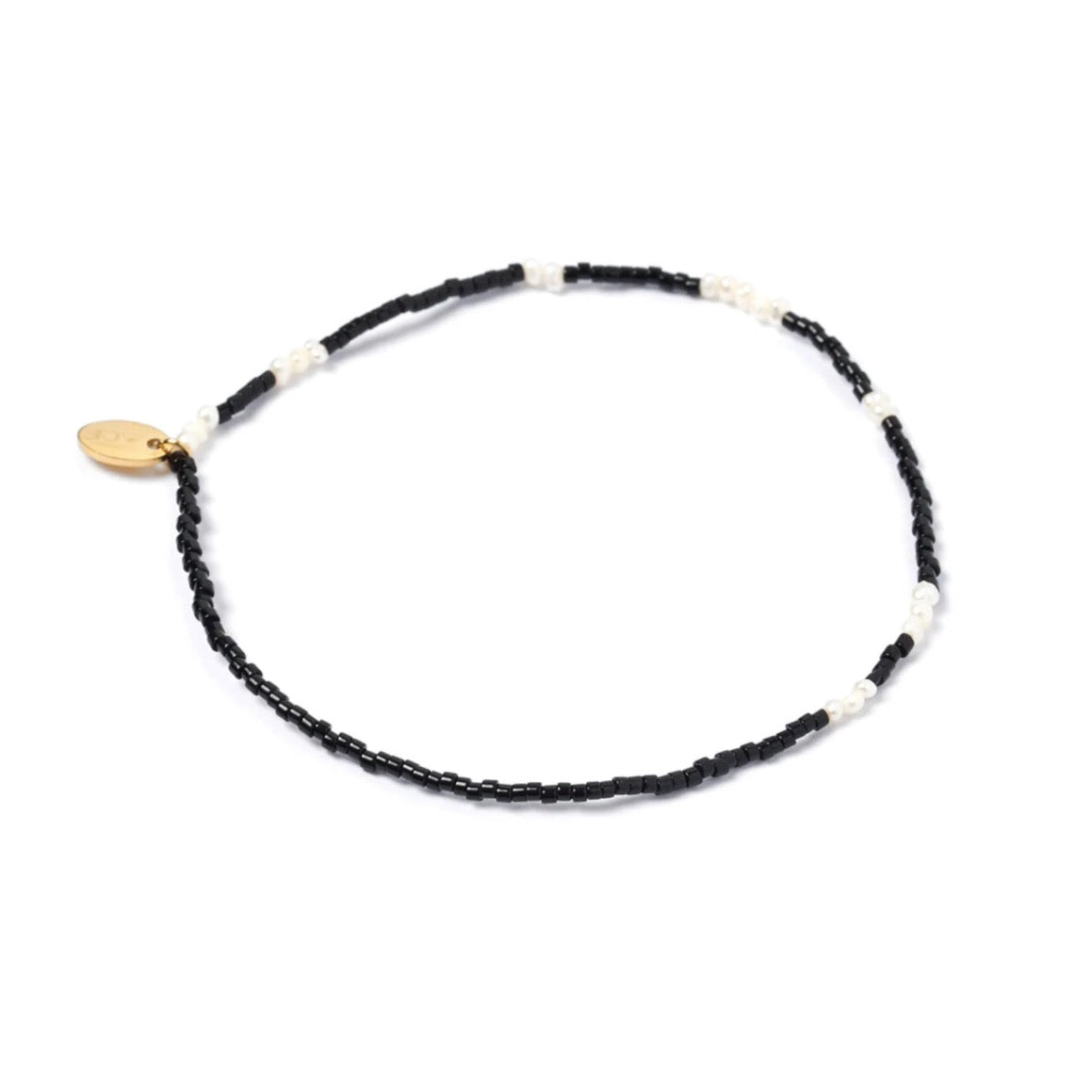 Poppy Pearl + Glass Beaded Anklet Black by Arms of Eve