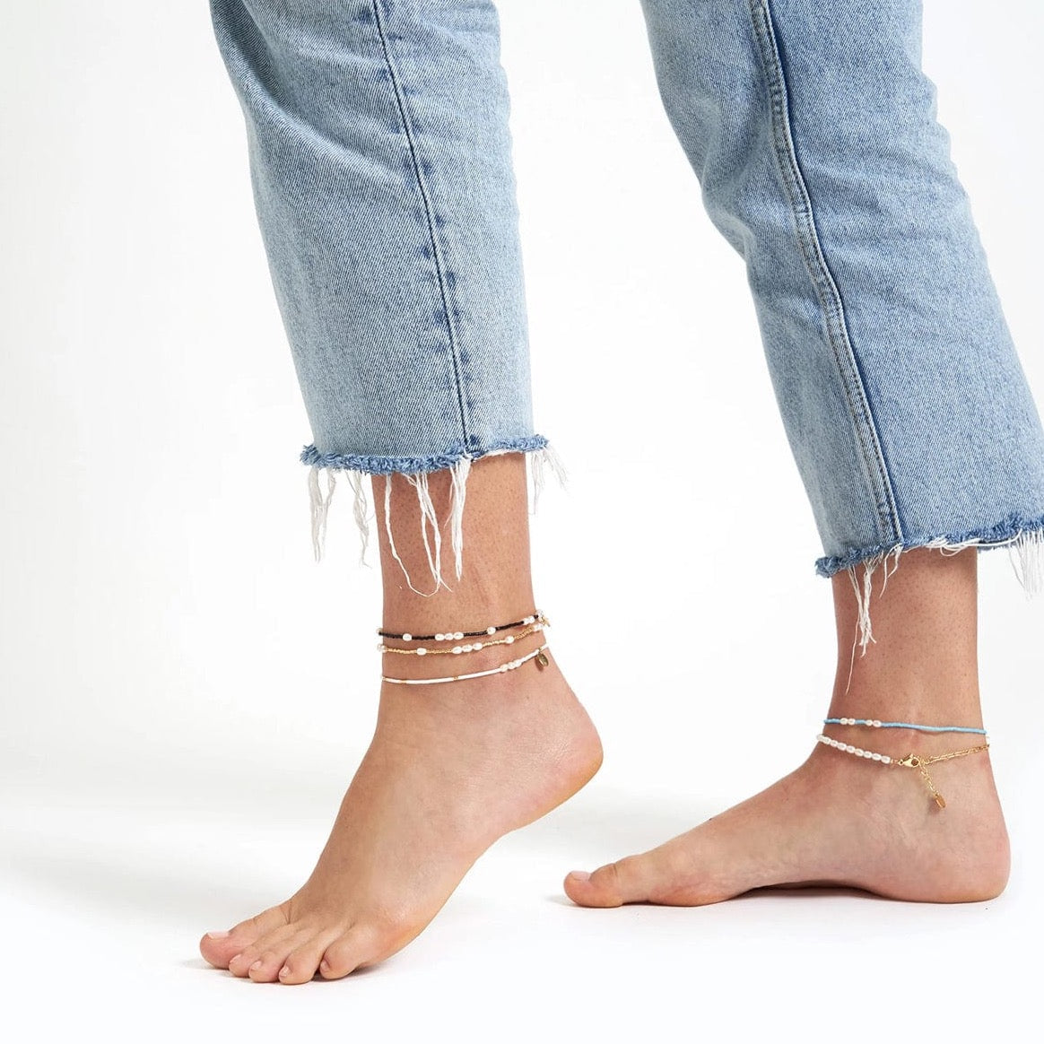 Poppy Pearl + Glass Beaded Anklet Black by Arms of Eve