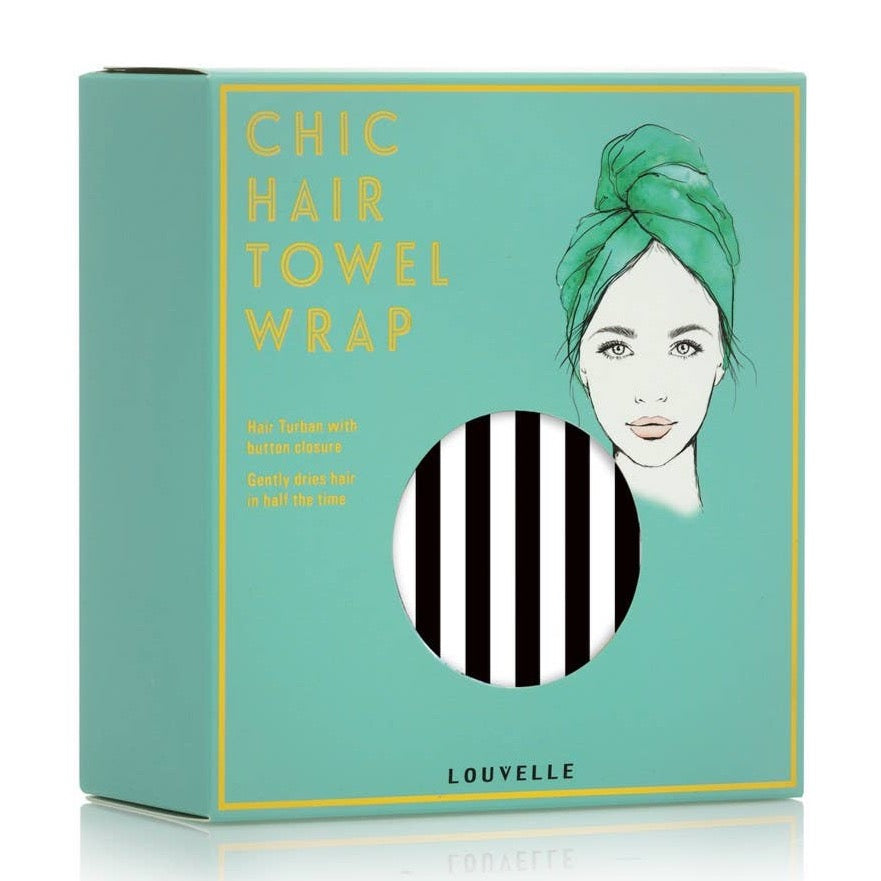 RIVA Hair Towel Wrap in Monochrome Stripe by Louvelle