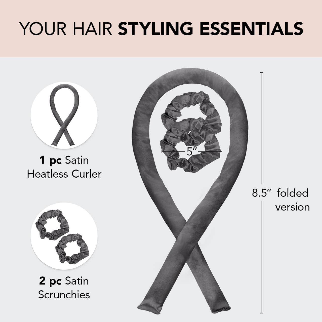 Satin Heatless Curling Set - Charcoal by KITSCH