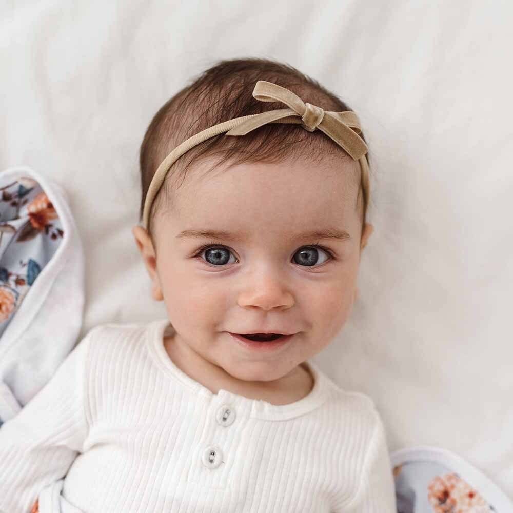 Snuggle Hunny Velvet Baby Bow - Assorted Colours Pebble by Snuggle Hunny