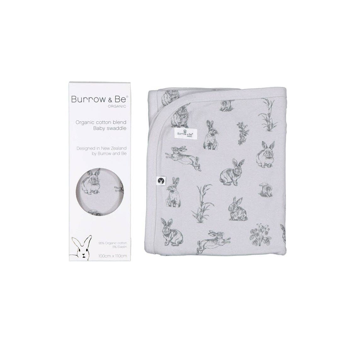 Stretchy Baby Swaddle - Grey Burrowers by Burrow & Be Australia