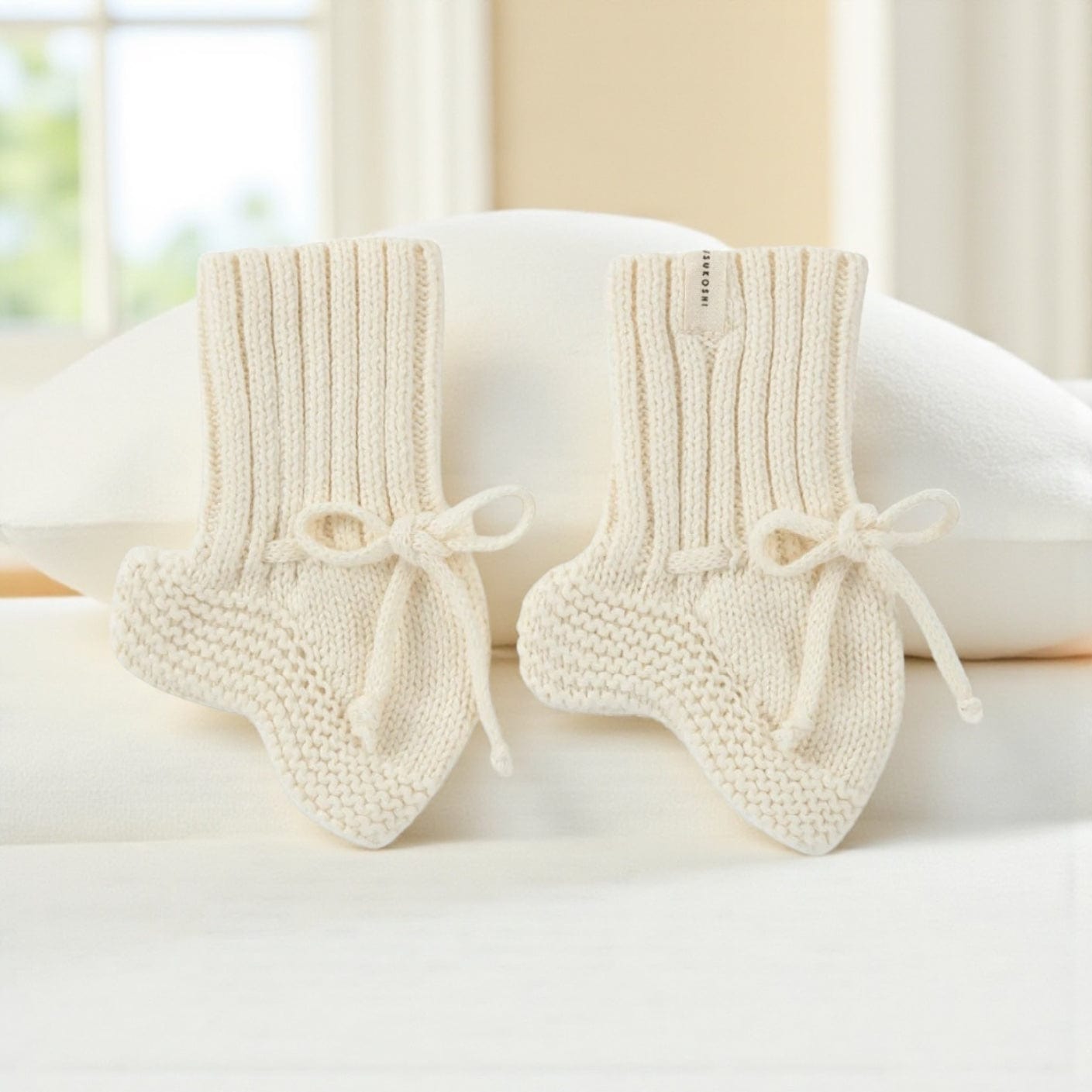 Susukoshi Knit Baby Booties - Lava Rock and Bone 0-6m Bone by Susukoshi