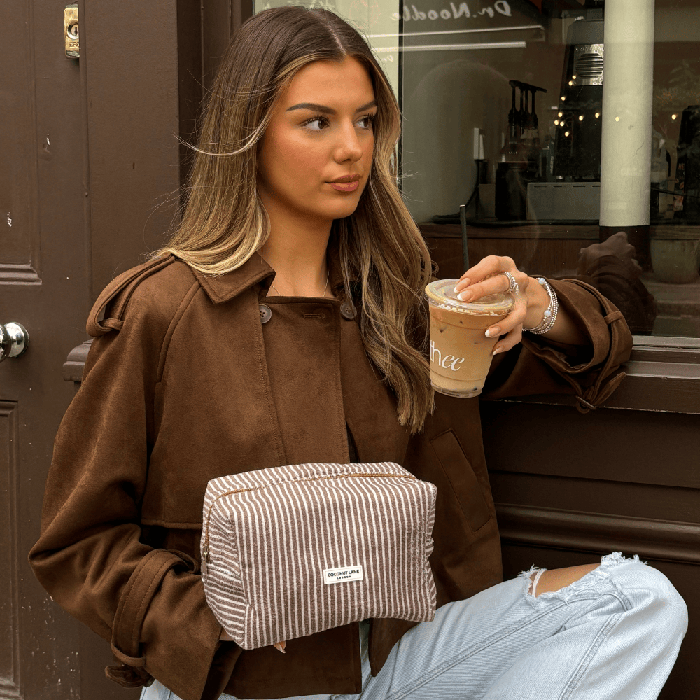 Towel Makeup Bag - Chestnut Stripes by Coconut Lane