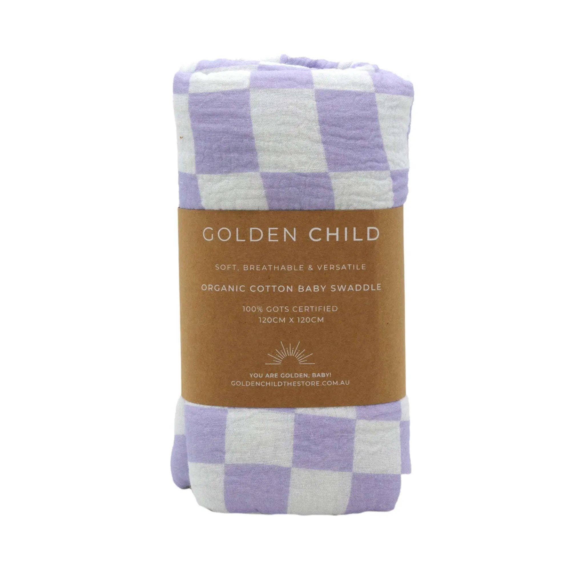 Wavy Baby Checked Organic Cotton Baby Swaddle - Lilac by Golden Child