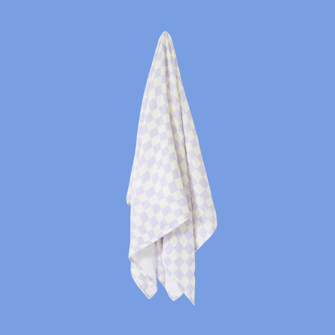 Wavy Baby Checked Organic Cotton Baby Swaddle - Lilac by Golden Child