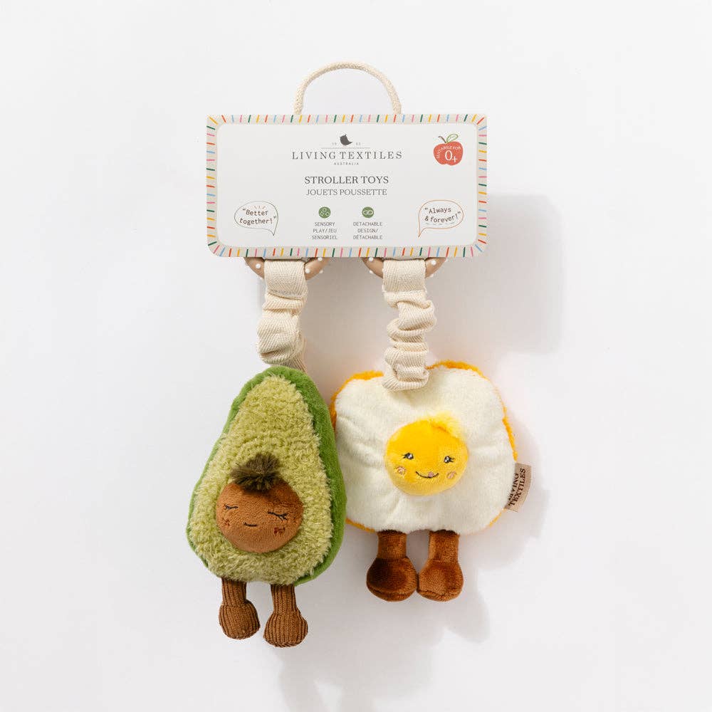 2 Pack Mini Market Brunch Stroller Toys - Avocado & Egg on Toast by Living Textiles