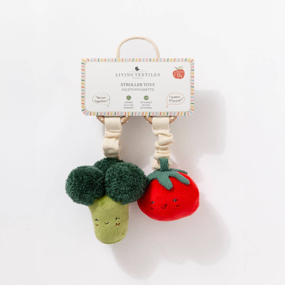 2 Pack Mini Market Brunch Stroller Toys - Broccoli & Tomato by Living Textiles