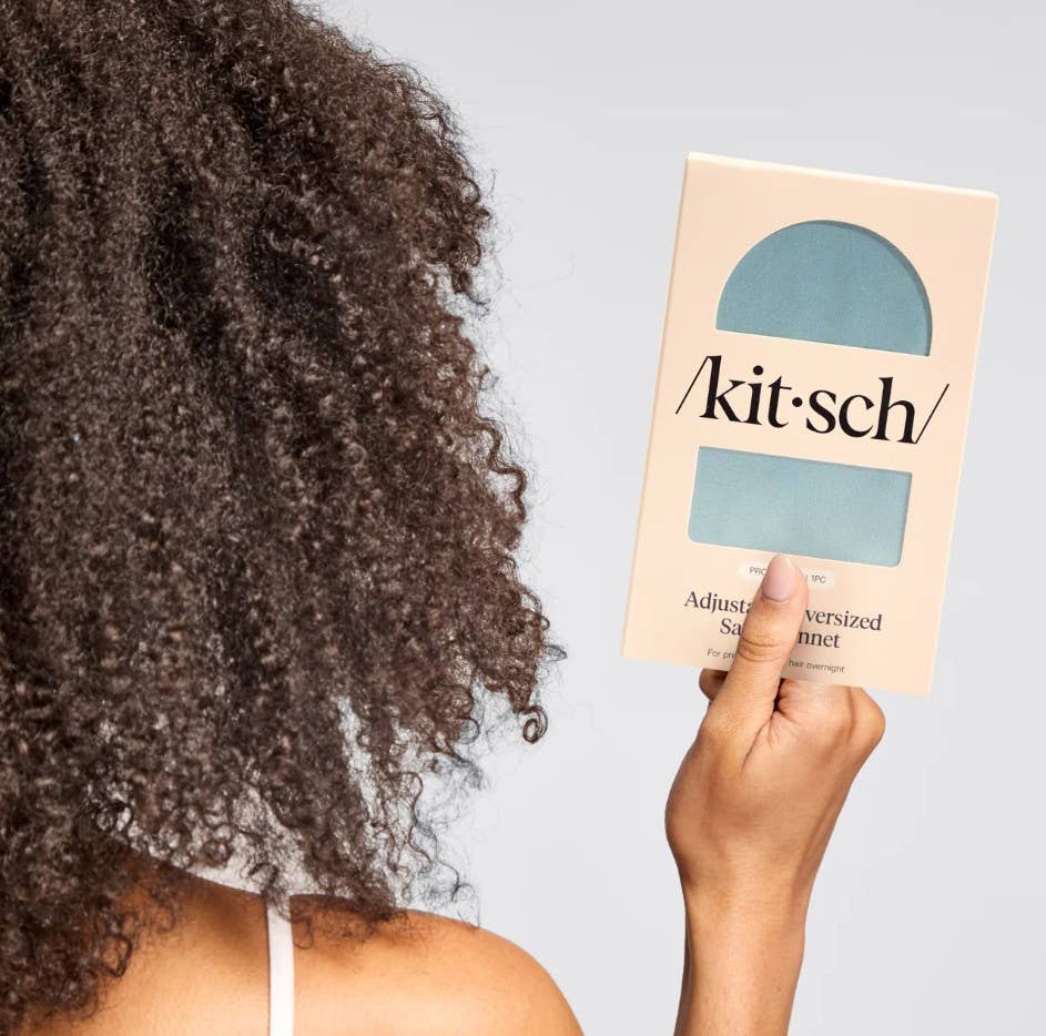 Adjustable Oversized Satin Bonnet- Haze Blue by KITSCH