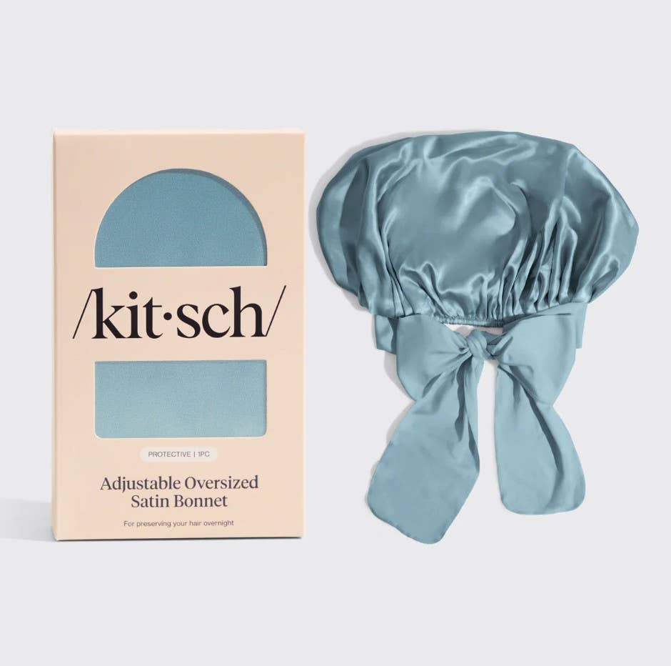 Adjustable Oversized Satin Bonnet- Haze Blue by KITSCH