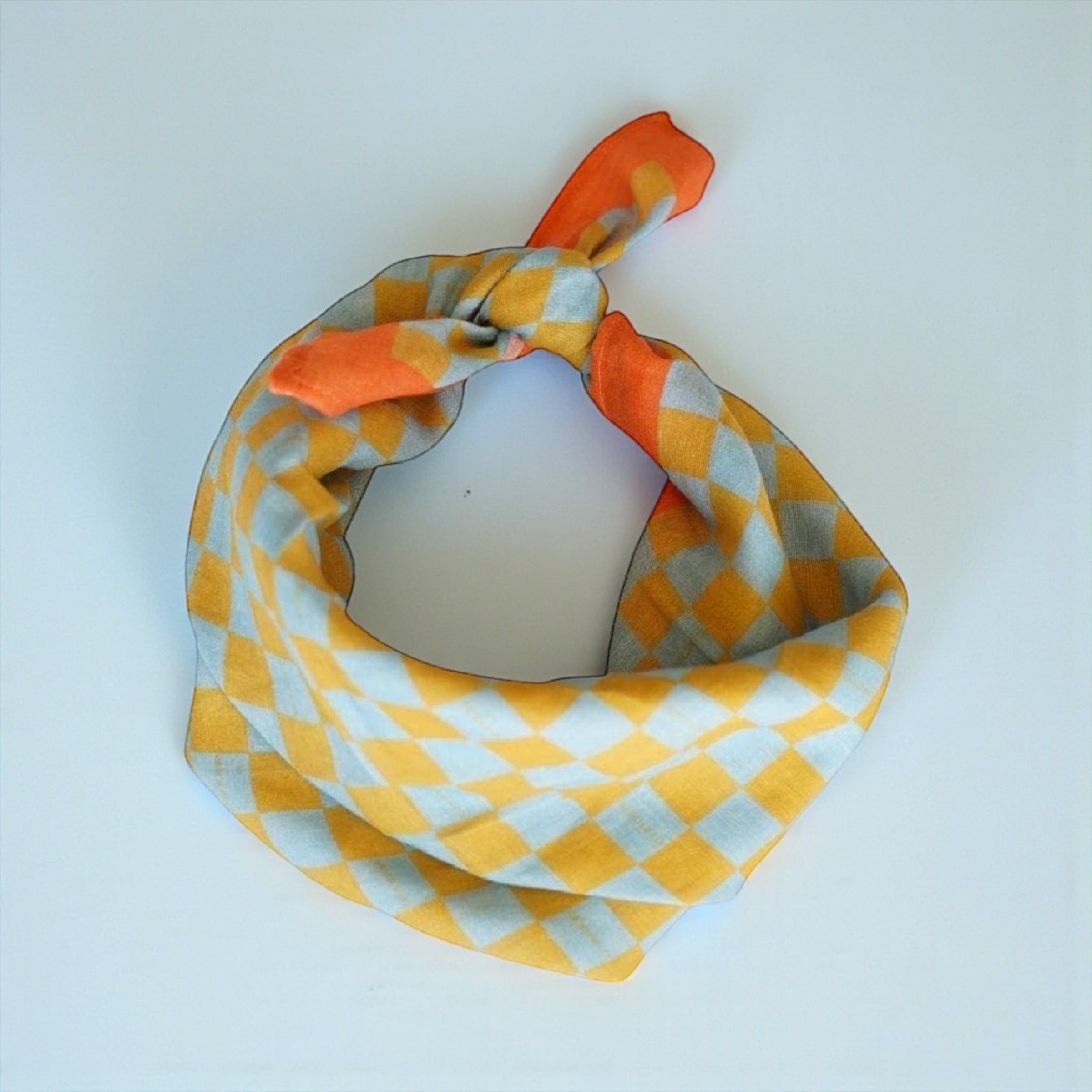 Bandana Head Scarf - Checks Laguna + Wheat by Grech & Co.