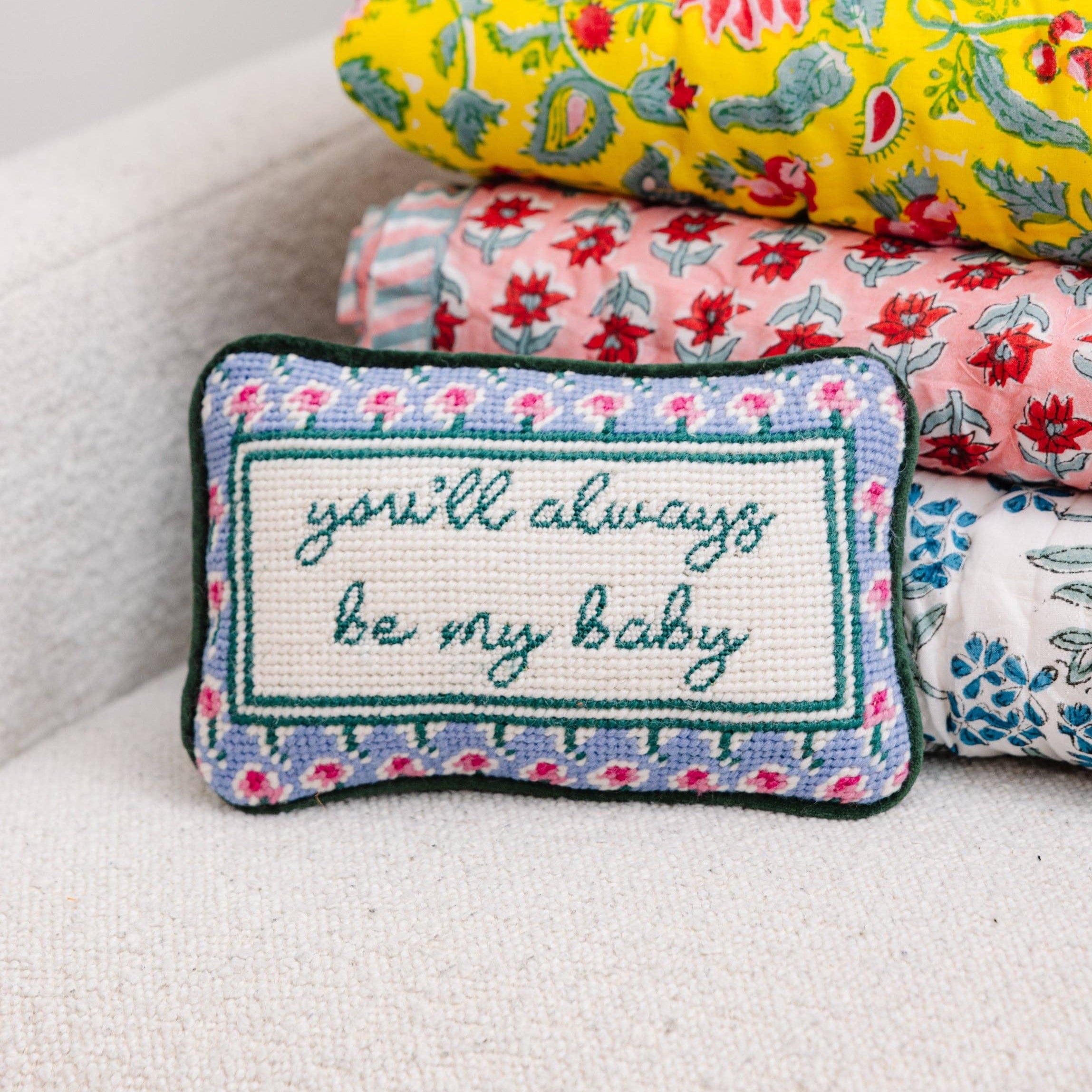 Be My Baby Mini Needlepoint Pillow by Furbish Studio