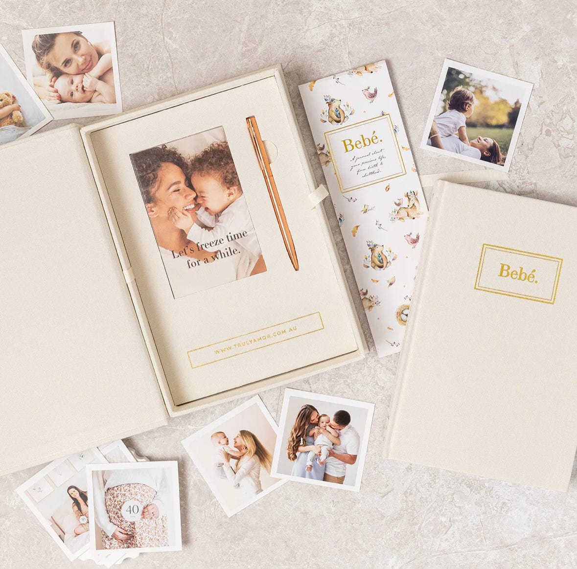 Bebe Baby Book with Keepsake Box and Pen in 3 Colours ivory by Truly Amor