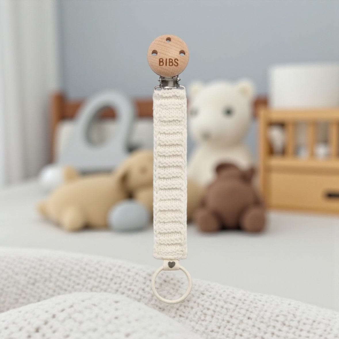 Bibs Knitted Dummy Clip in Ivory by Bibs