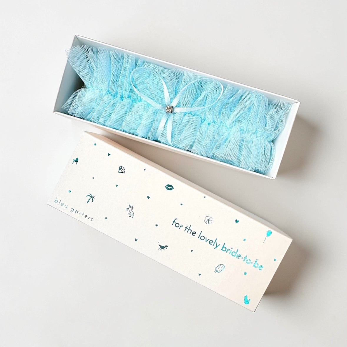 Blue Garters Blue Tulle Bridal Garter – Satin Bow & Crystal Detail by Bleu Garters