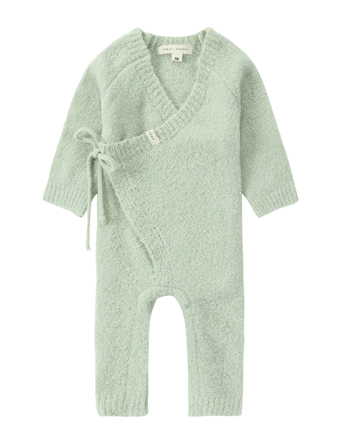 Boucle Baby Kimono Overall Suit In Sage by Susukoshi