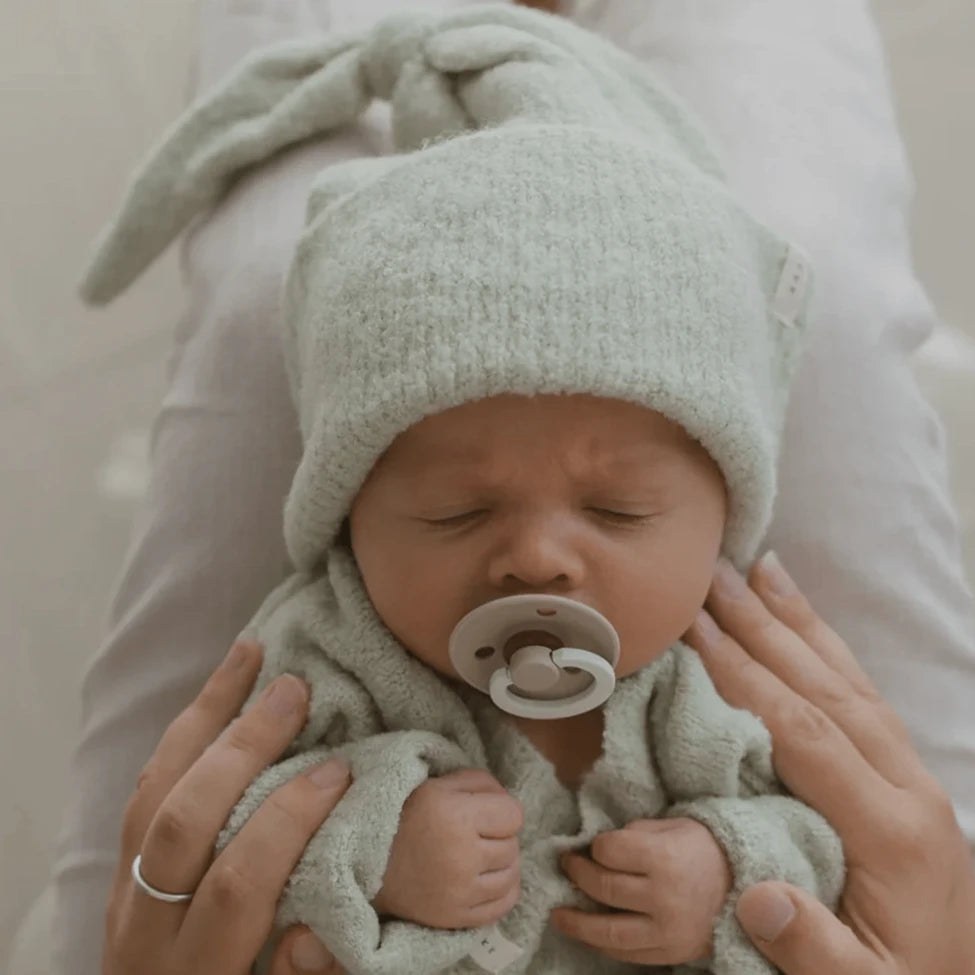 Boucle Baby Knotted Hat in Sage by Susukoshi