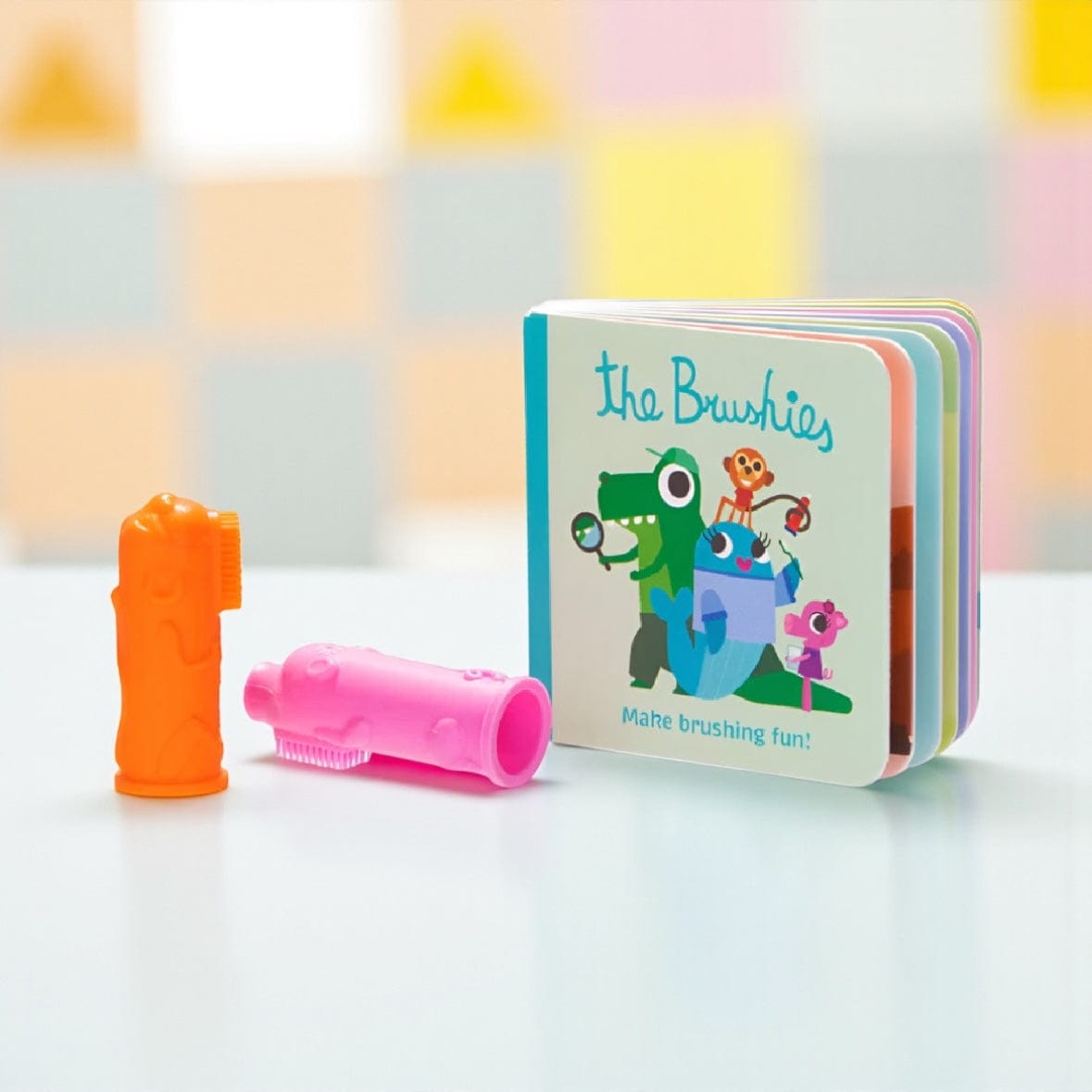 Brushies Travel Pack Baby Tooth Brush and Book Set - 2 Styles Momo and Pinky - pink and orange by Boutique Brands Australia