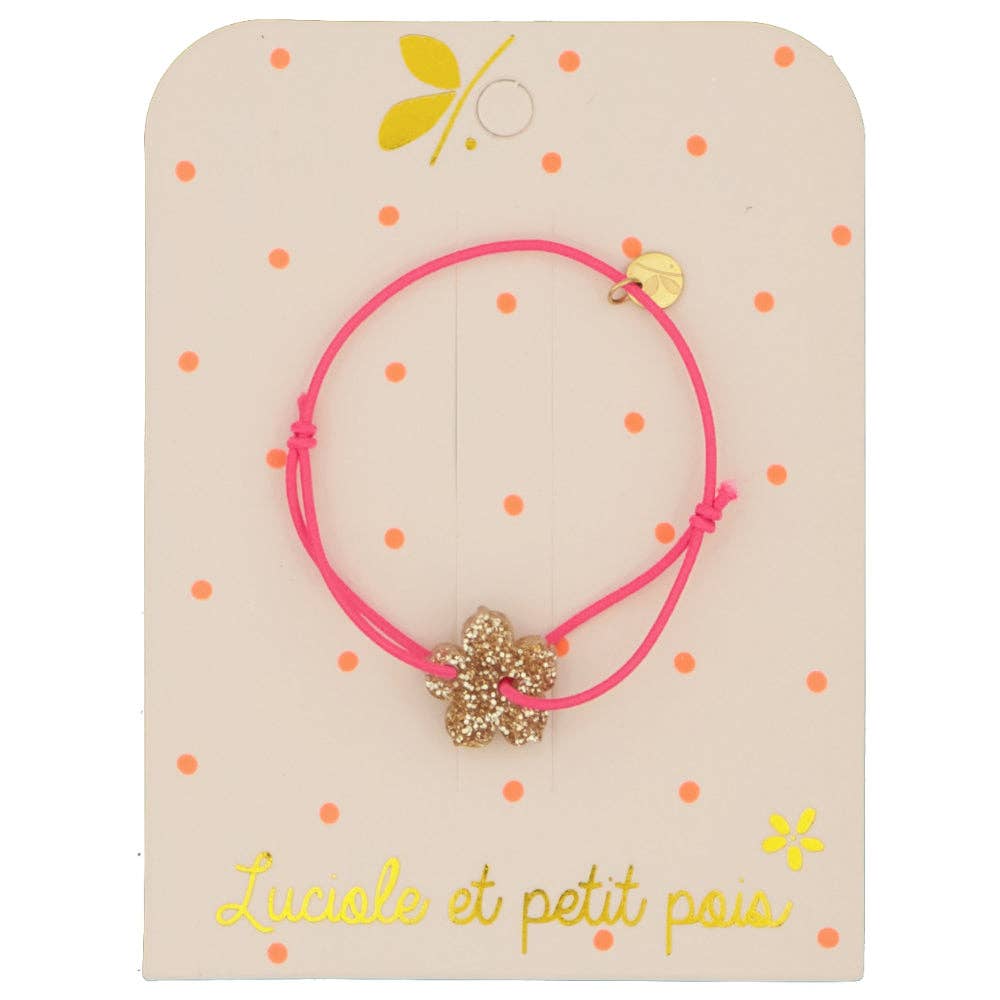 Elastic cord bracelet - fuchsia pink (gold flower) by Luciole et Petit Pois