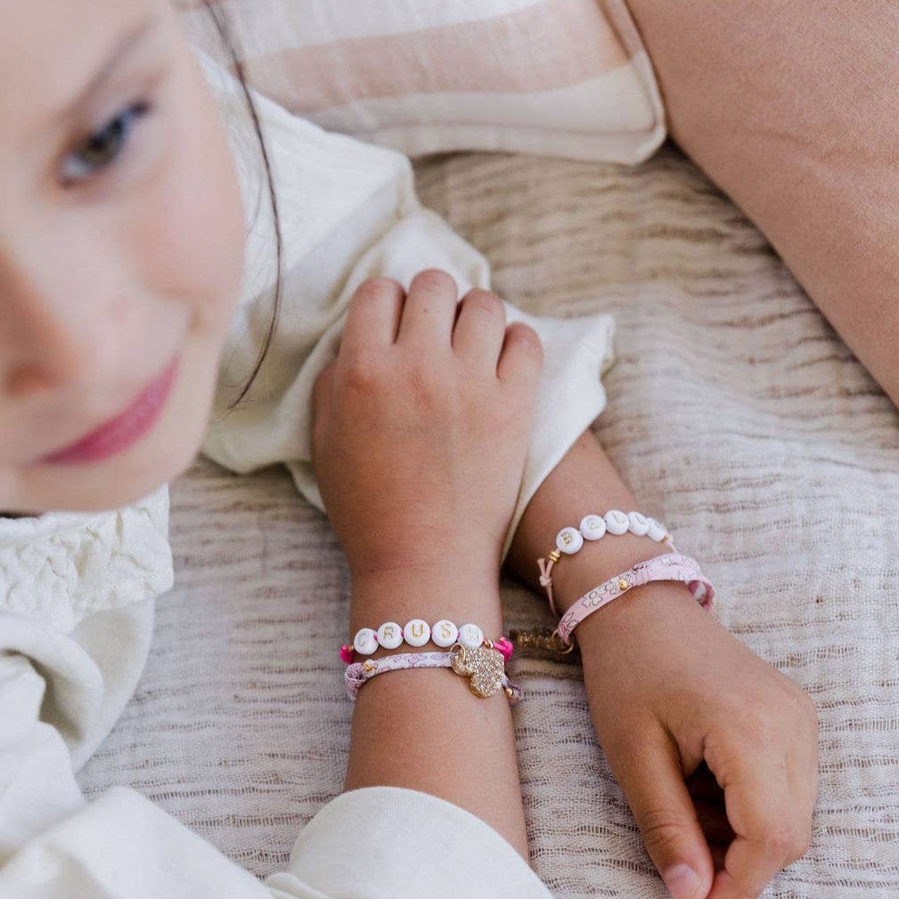 Elastic Cord Bracelet - Fuchsia Pink with Gold Flower by Luciole et Petit Pois