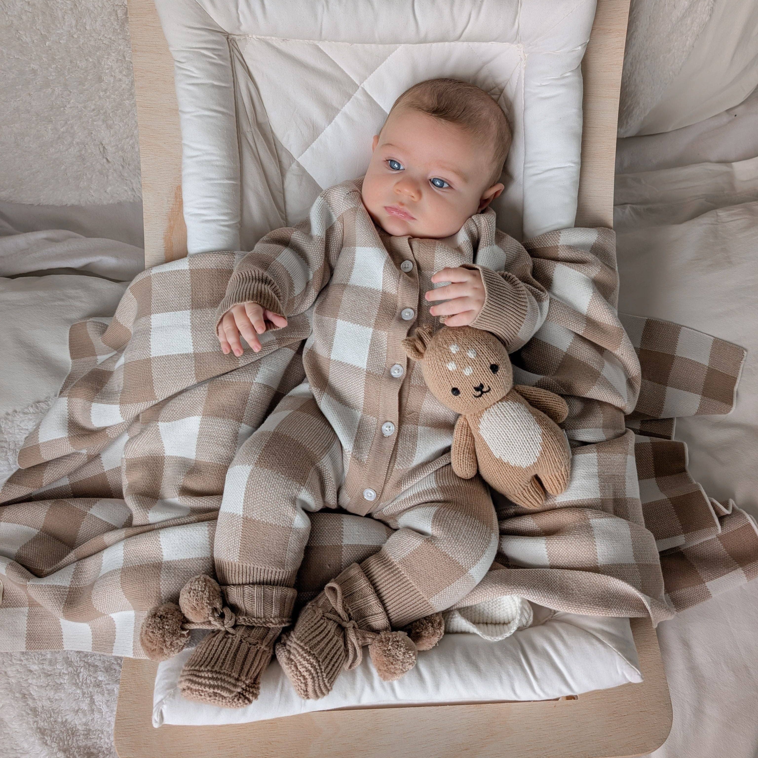 GINGHAM ROMPER | TEDDY BROWN 0000 NB by Petite + Co