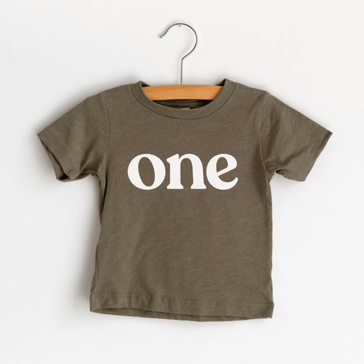Gladfolk “One” Modern Birthday Tee – Mauve or Olive (12–18 Months) Olive by Gladfolk