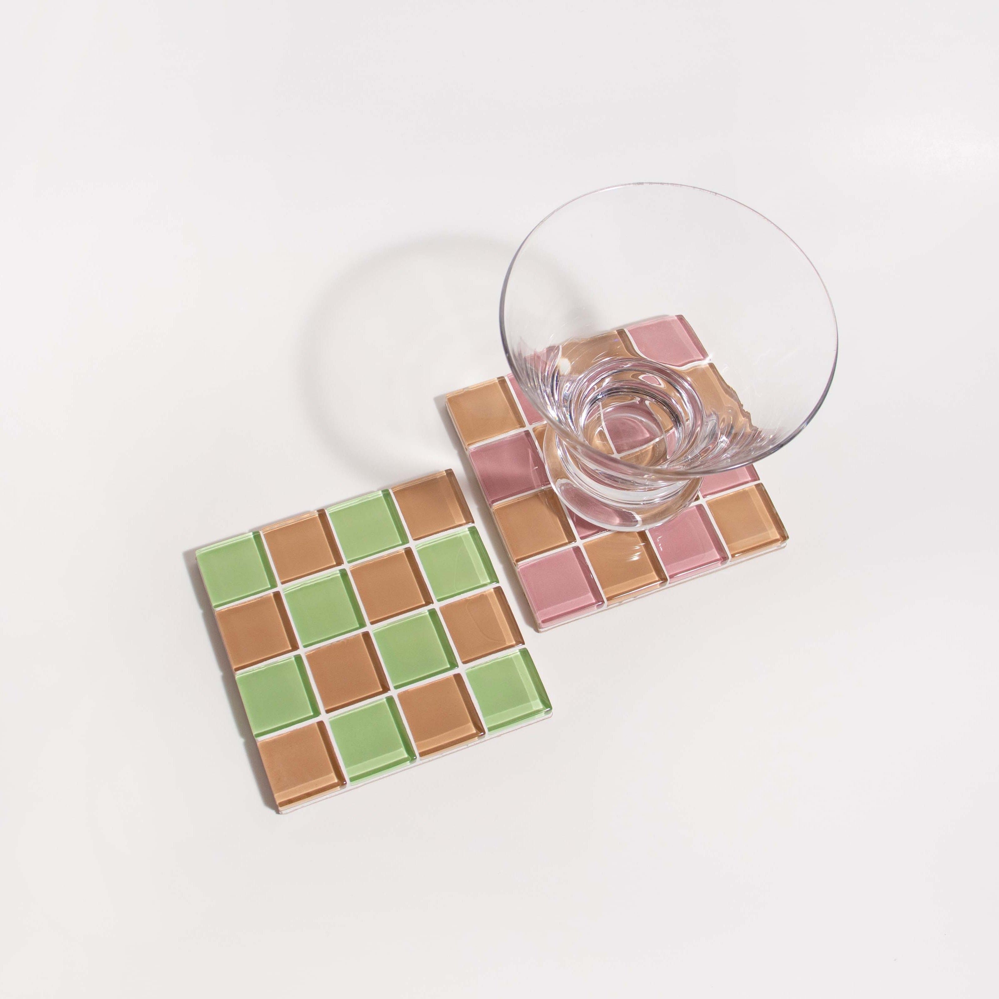 Glass Tile Coaster - Earthy Pink by Subtle Art Studios