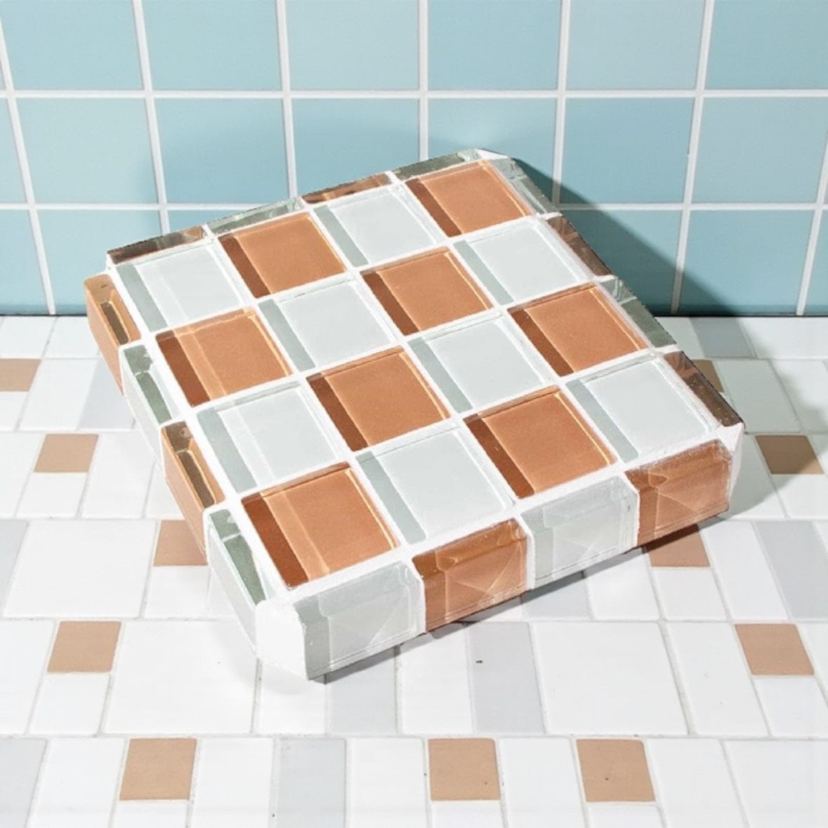 Glass Tile Display Cube - Caramel Macchiato by Subtle Art Studios