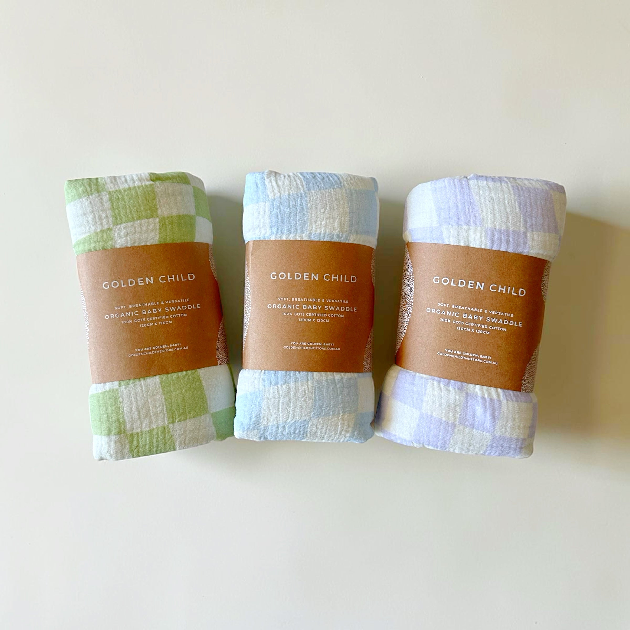 Golden Child Checked Organic Cotton Baby Swaddle by Golden Child