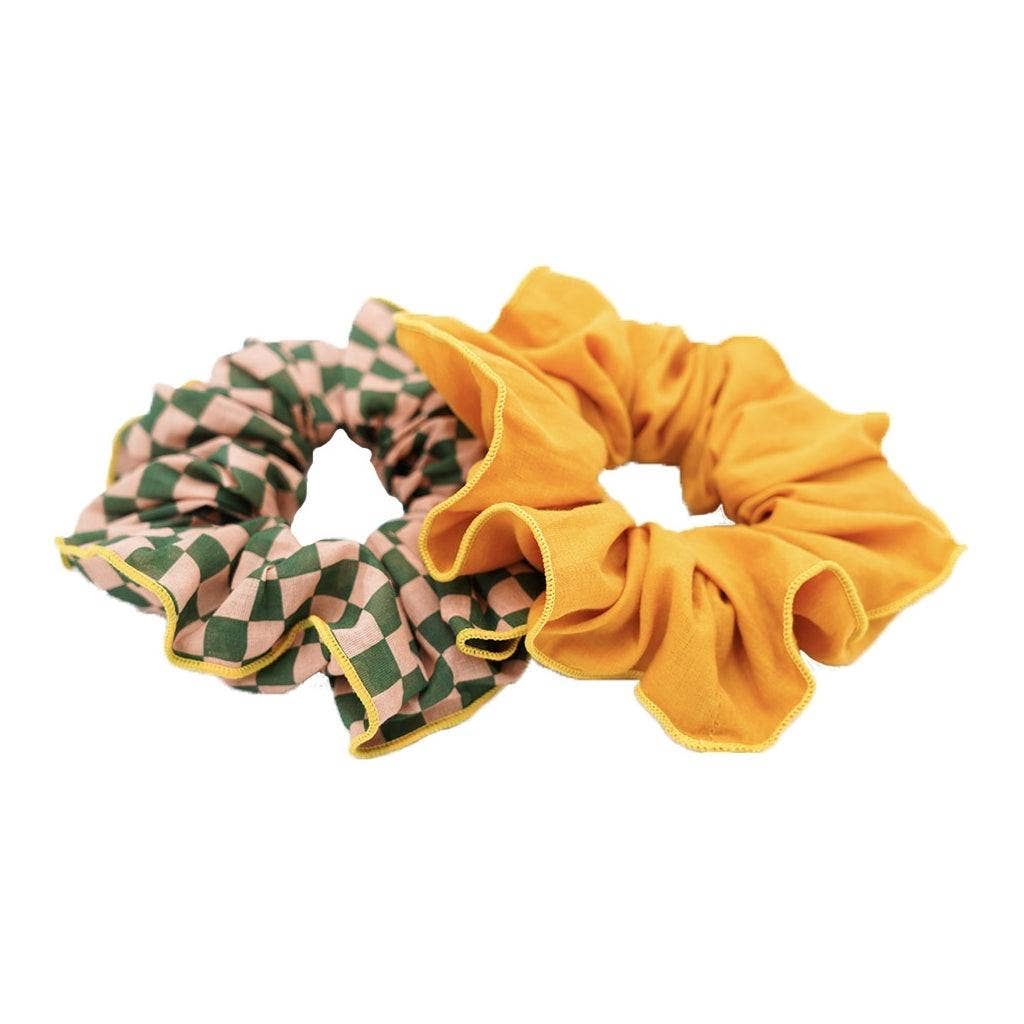 Hair Scrunchie Set of 2 - Checks  Sunset  + Orchard: One-size by GRECH & CO.