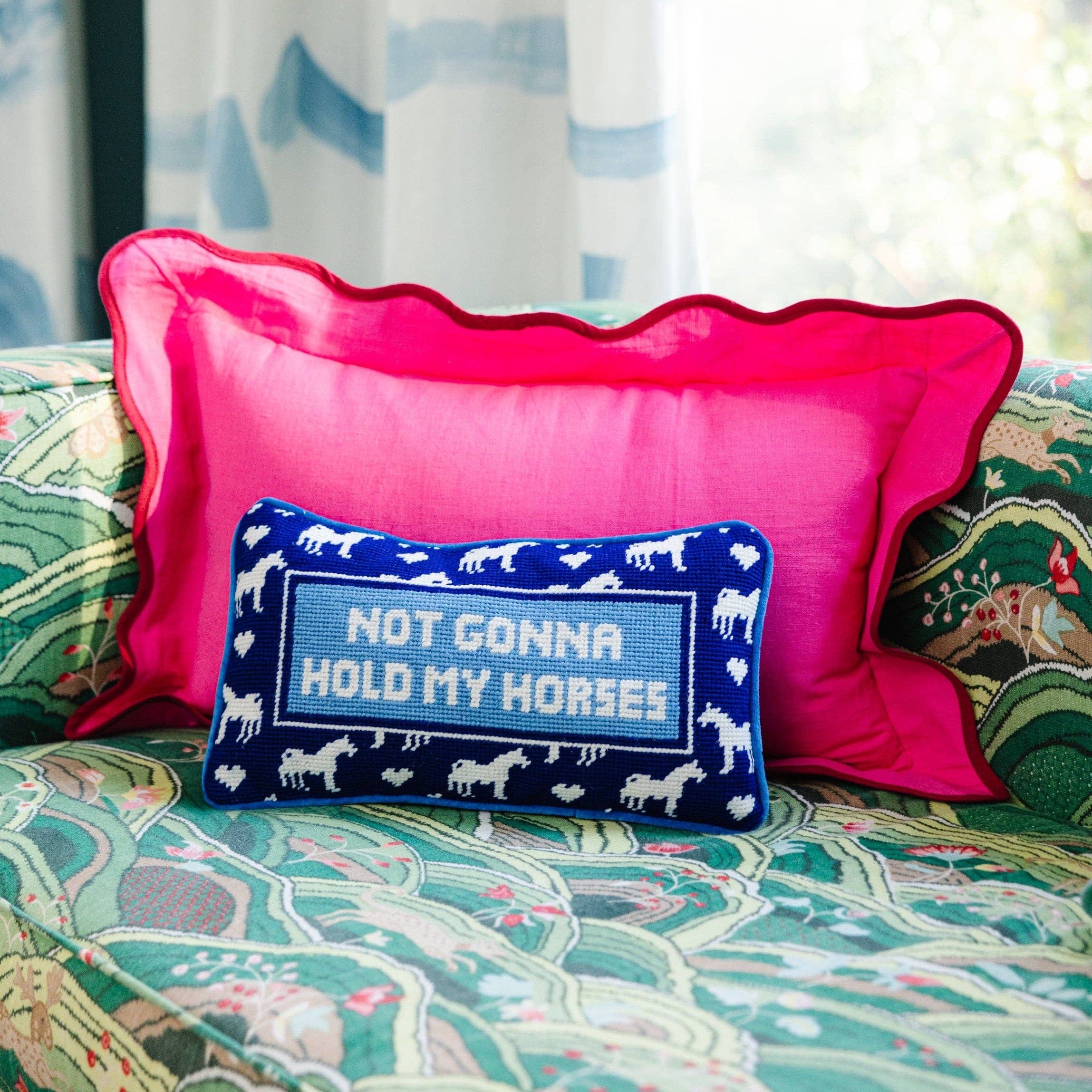 Hold My Horses Needlepoint Pillow by Furbish Studio