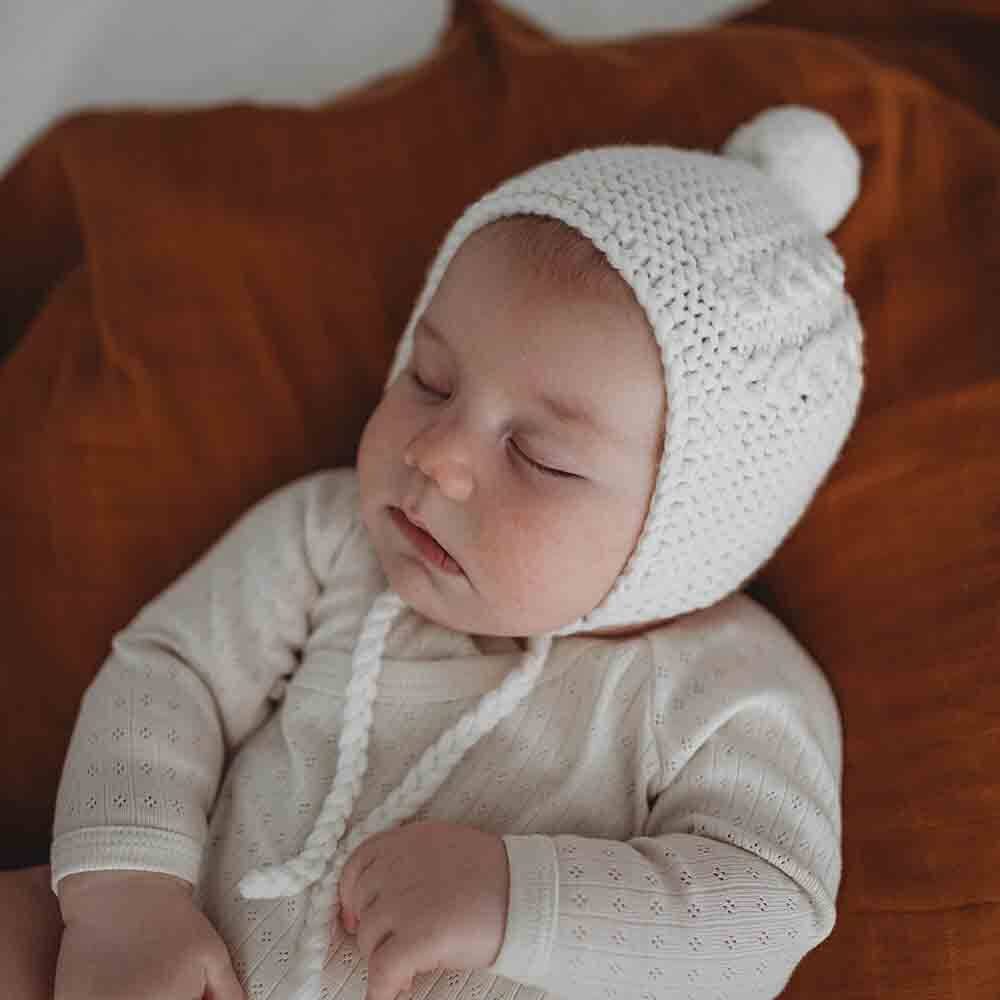 Ivory Merino Wool Bonnet & Booties by Snuggle Hunny
