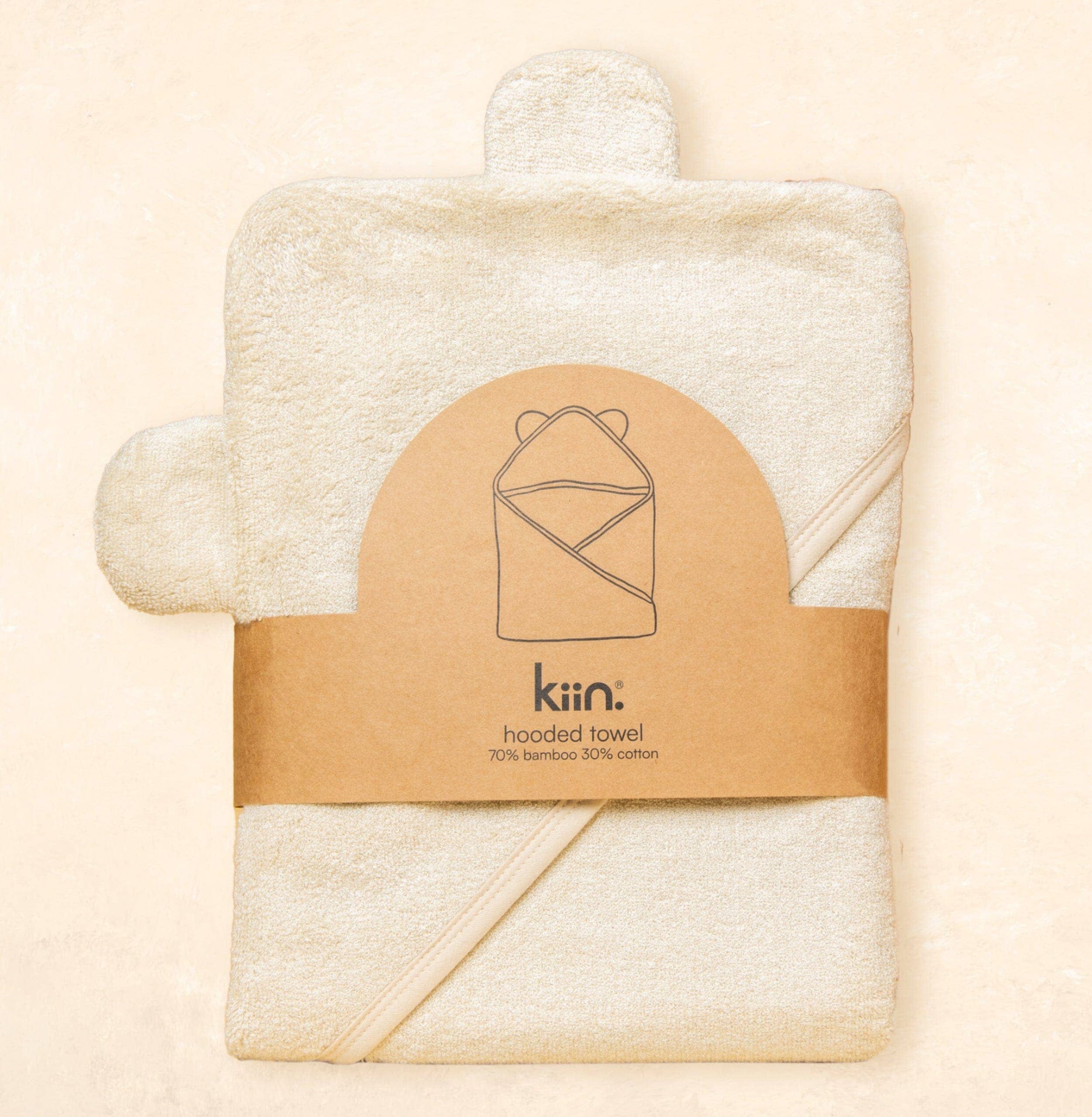 Kiin Baby Hooded Towel – Assorted Colours (90cm x 90cm) ivory by Kiin Baby