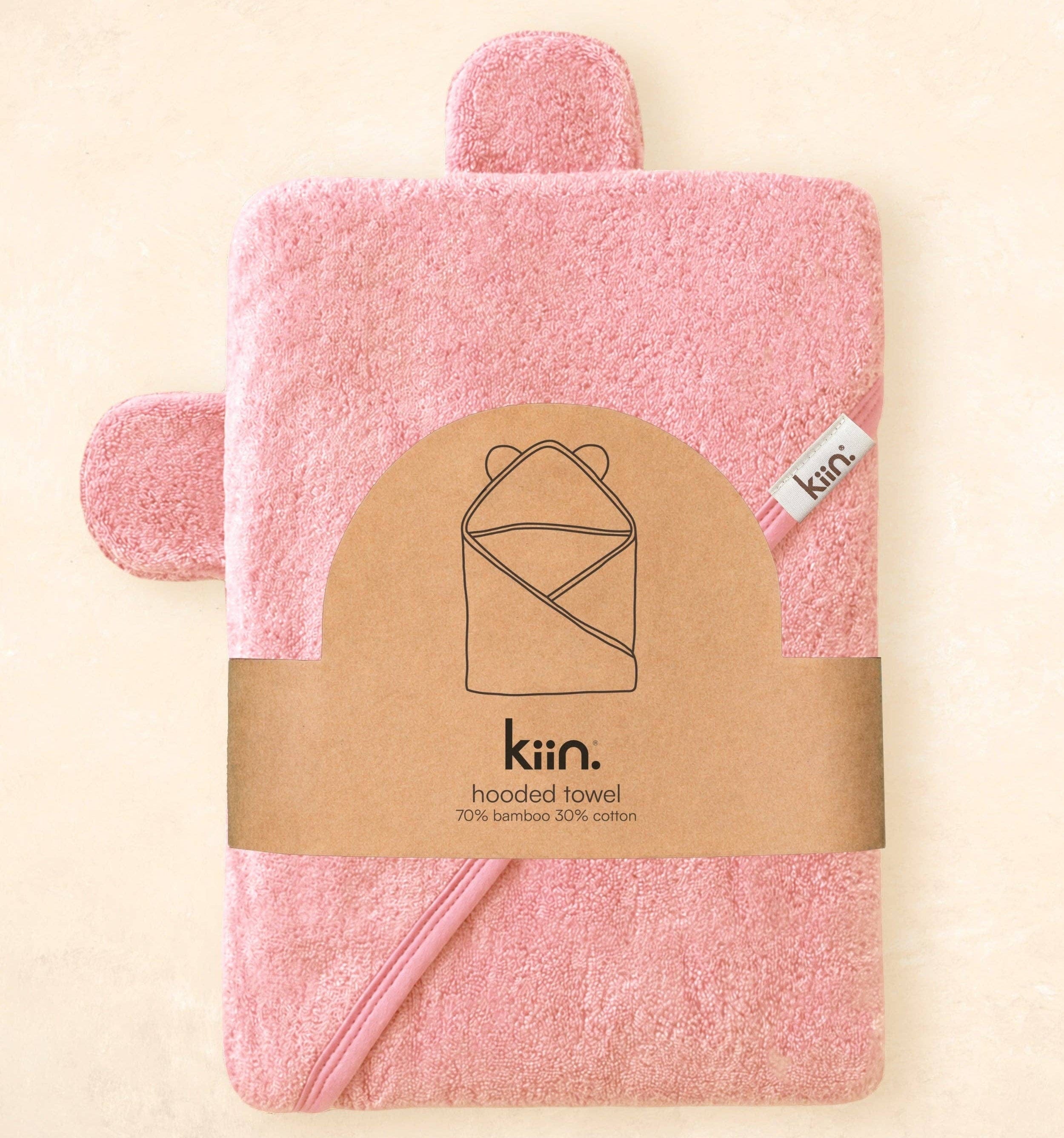 Kiin Baby Hooded Towel - Premium Bamboo Cotton Baby Bath Towel with Bear Ears Peony by Kiin Baby