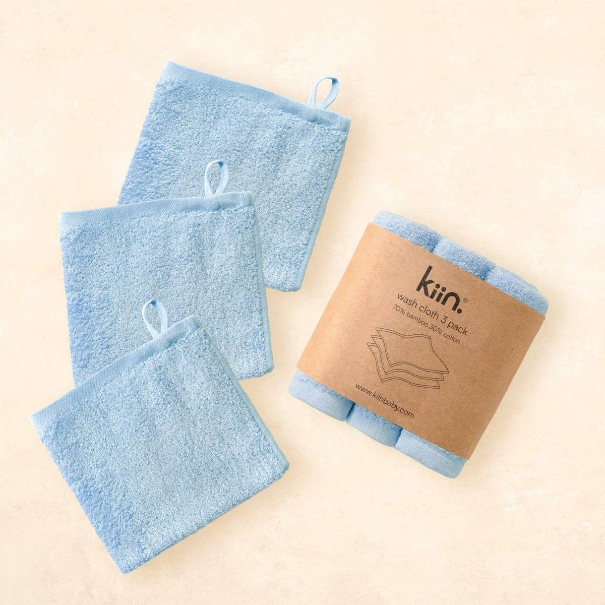 Kiin Baby Wash Cloths 3 Pack – Cotton & Bamboo Sky by Kiin Baby