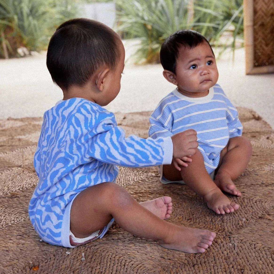 Knitted Scallop Romper in Aqua by Grown